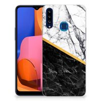 Samsung Galaxy A20s TPU Siliconen Hoesje Marmer Wit Zwart - Origineel Cadeau Man