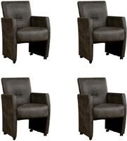 Set van 4 Donkergrijze leren moderne eetkamerfauteuils Pleasure - Kenia Leer Antracite (donkergrijs leer) - thumbnail