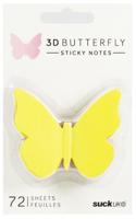 Suck UK memoblok vlinder 3D 5 x 6,5 cm papier geel/roze/blauw
