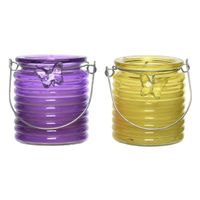 Citronella kaars - 2x - in windlicht - paars en geel - 20 branduren - citrusgeur - thumbnail