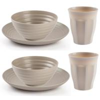 Camping Servies set - kunststof - beige - 8x borden/8x drinkbekers/8x kommetjes - thumbnail