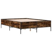 vidaXL Bedframe bewerkt hout metaal gerookt eikenkleurig 120x190 cm, bed, bed ombouw, twijfelaar bed, bedbodem, slaapkamermeubel, 2 persoonsbed