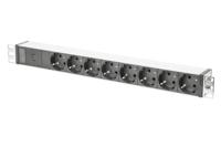 Digitus DN-95410 19 inch Stekkerdoos voor patchkast 1 HE Geaarde contactdoos Zwart