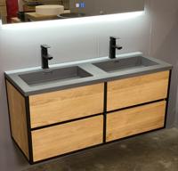 B-Stone Wood badkamermeubel 120cm met vier lades eiken met grijze wastafel