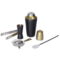 RVS barset / cocktailset / giftset met cocktailshaker 6-delig zwart/goud - thumbnail