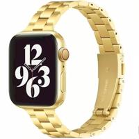 By Qubix - Stalen slim fit schakelband - Goud - Compatible met Apple watch 38mm / 40mm / 41mm / 42mm - Compatible Apple watch bandjes