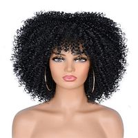 10 inch korte krullende afro pruiken voor zwarte vrouwen bom afro kinky krullende pruik met pony synthetische vezels volledige pruik Lightinthebox - thumbnail