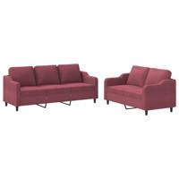 vidaXL 2-delige Loungeset met kussens stof wijnrood, fauteuil, 3-zitsbank, sofa, 2-zitsbank, bank, 2 zitsbank, zitbank, fauteuil stoel, 2 zits bank