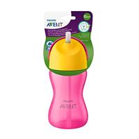 Philips Avent Rietjesbeker - 300 ml - Afsluitventiel en klikdeksel - Gebogen rietje om gemakkelijk te drinken - 12m+ - Roze met orange - SCF798/02