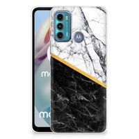 Motorola Moto G60 TPU Siliconen Hoesje Marmer Wit Zwart - Origineel Cadeau Man