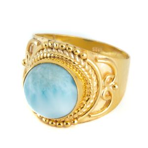 Edelsteen Ring Larimar 925 Zilver & Verguld "Jesahna" (Maat 17)