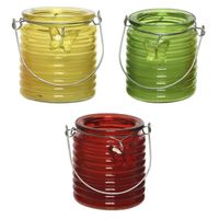 Citronella kaars - 3x - in windlicht - geel/groen en rood - 20 branduren - citrusgeur