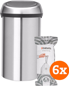 Brabantia Touch Bin 60 Liter Matt Steel + Vuilniszakken (120 stuks)