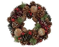 Christmas Decorations Kerstkrans 33 cm dennenappels met glitter, 1 stuks, decoratieve krans voor winter en Kerstmis, dennenkrans, decoratieve krans, deurkrans, wandkrans, winterdecoratie,