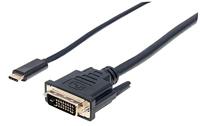Manhattan -Products USB-C hub naar DVI-adapter - Type-C USB naar DVI-kabel, DisplayPort 4K signaal, Thunderbolt 3 compatibel, Notebook accessoires - 1 meter