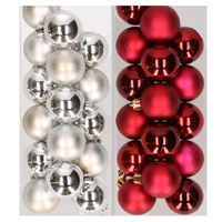 32x stuks kunststof kerstballen mix van zilver en donkerrood 4 cm - thumbnail