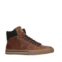 Manfield hoge leren sneakers cognac