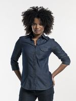 Chaud Devant 619 Women Blue Denim Stretch 3/4 Sleeve Blouse - thumbnail