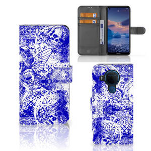 Telefoonhoesje met Naam Nokia 5.4 Angel Skull Blauw