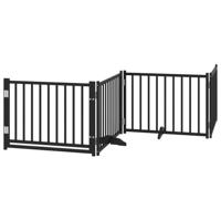 vidaXL Hondenhek inklapbaar 4 panelen 320 cm massief vurenhout zwart, hondenhekje, veiligheidshekje, honden hek, veiligheidshek, babyhekje