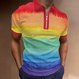 Voor heren POLO Shirt Golfshirt Regenboog Strijkijzer Olijfgroen Zwart Wit Wit / kristal blauw 3D-afdrukken Buiten Straat Korte Mouw Vetoketju Afdrukken Kleding Modieus Ontwerper Casual Ademend Lightinthebox