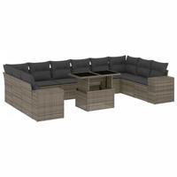 vidaXL 11-delige Loungeset met kussens poly rattan grijs