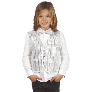 Verkleed set voor kinderen - gilet en vlinderstrikje - zilver - pailletten - one size - carnaval