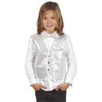 Verkleed set voor kinderen - gilet en vlinderstrikje - zilver - pailletten - one size - carnaval