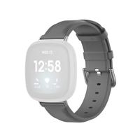 By Qubix - Compatible met Fitbit Versa 3/4 & Sense 1/2 leren bandje - Donkergrijs - Compatible fitbit bandje