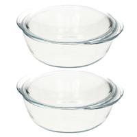 2x Ronde glazen ovenschalen met deksel 3 liter 22 x 13 x 5 cm