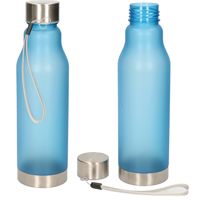 Waterfles/drinkfles/sportfles - 2x - blauw - kunststof - rvs dop - 600 ml - thumbnail