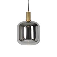 QAZQA - Design Hanglamp zwart met goud en smoke glas incl. PUCC - Zuzanna | Woonkamer | Slaapkamer | Keuken - Glas Rond - E27 Geschikt voor LED - Max. 1 x 3.5 Watt