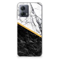 Motorola Moto G53 TPU Siliconen Hoesje Marmer Wit Zwart - Origineel Cadeau Man