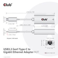 club3D Adapter USB 3.2 Typ C - RJ-45 Adapter 10 / 100 / 1000 MBit/s USB-C, RJ45 - thumbnail