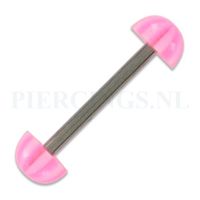 Tongpiercing acryl halve strandbal roze wit - thumbnail