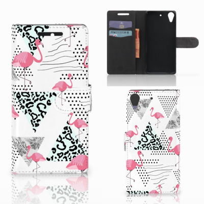 HTC Desire 628 Telefoonhoesje met Pasjes Flamingo Triangle HTC Desire 628 Telefoonhoesje met Pasjes Flamingo Triangle