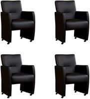 Set van 4 Zwarte leren moderne eetkamerfauteuils Pleasure - Hermes Leer Nero (zwart leer)