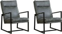 Set van 2 Donkergrijze leren industriële design fauteuils Square - Kenia Leer Antracite (donkergrijs leer)