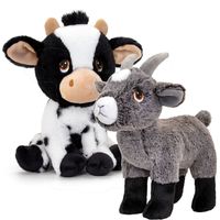 Pluche knuffel boerderijdieren voordeelset koe en geit van 25 cm