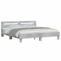 vidaXL Bedframe met hoofdeinde en LED-licht betongrijs 160x200 cm, bed, bedbodem, logeerbed, 2-persoons bed, slaapkamermeubel, bedframe met hoofdeinde