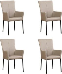 Set van 4 Taupe leren moderne eetkamerstoelen Daily - poot vierkant zwart - Toledo Leer Khaki (taupe leer)