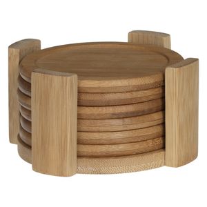 Set van 6x ronde onderzetters voor glazen D10 cm bamboe