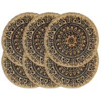 Placemats 6 st rond 38 cm jute donkerblauw