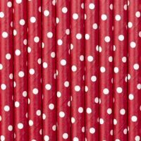 Drinkrietjes - papier - 10x - rood/wit polkadots - 19,5 cm - rietjes