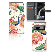 Telefoonhoesje met Pasjes voor Google Pixel 7 Pink Peacock