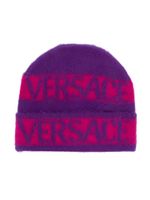 Versace Kids bonnet en laine vierge à logo imprimé - Violet - thumbnail