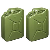 Set van 2x stuks metalen jerrycan legergroen voor brandstof 20 liter