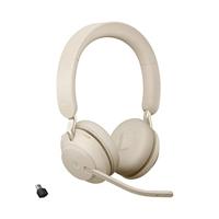 Jabra Evolve2 65 Draadloze Headset – Microsoft Teams-gecertificeerde Stereokoptelefoon met Noise Cancelling en Lange Batterijduur – USB-C Bluetooth Adapter – Beige