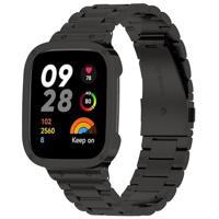 By Qubix - Stalen schakelband met case - Zwart - Xiaomi Redmi Watch 3