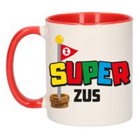 Bellatio Decorations Cadeau koffie/thee mok voor zus - rood - super zus - 300 ml   -